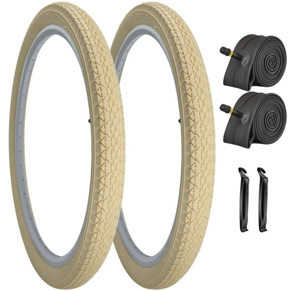 2 Pack 26"x2.125" Cruiser Beach Bike Tires Cream Color Replacement Folding Bicycle Tyres for City Commuter Urban With Tubes