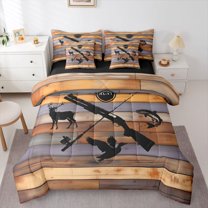 Homewish Female Men Women Pike Fish Mallard Duck Deer Bedding Comforter Set 7-Piece,Fishing And Hunting Animal King Bedding Sets,Vintage Lodge Cabin Ultra Soft Bed Sheets,Breathable Home Decor