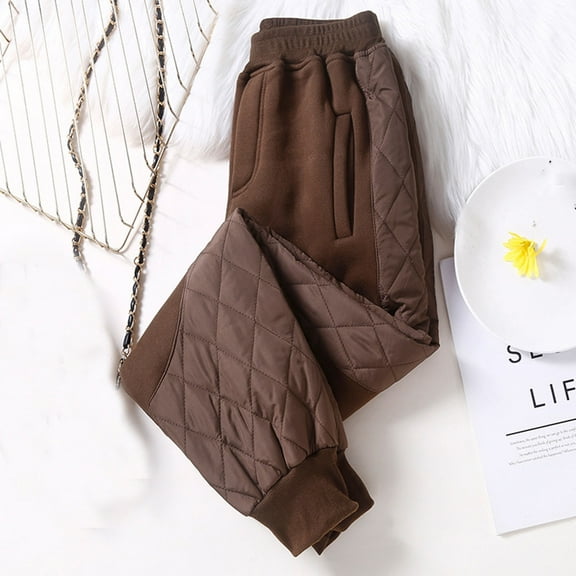 CQONEPT Padded Pants for Womens Quilted Puffer Pant Thicken Fashion Cozy Warm Winter Trousers with Pockets Coffee XL