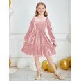 thumbnail image 3 of Arshiner Girl's Dress Vintage A-Line Long Sleeve Ruffle Swing Casual Velvet Dress with Pockets, 3 of 6