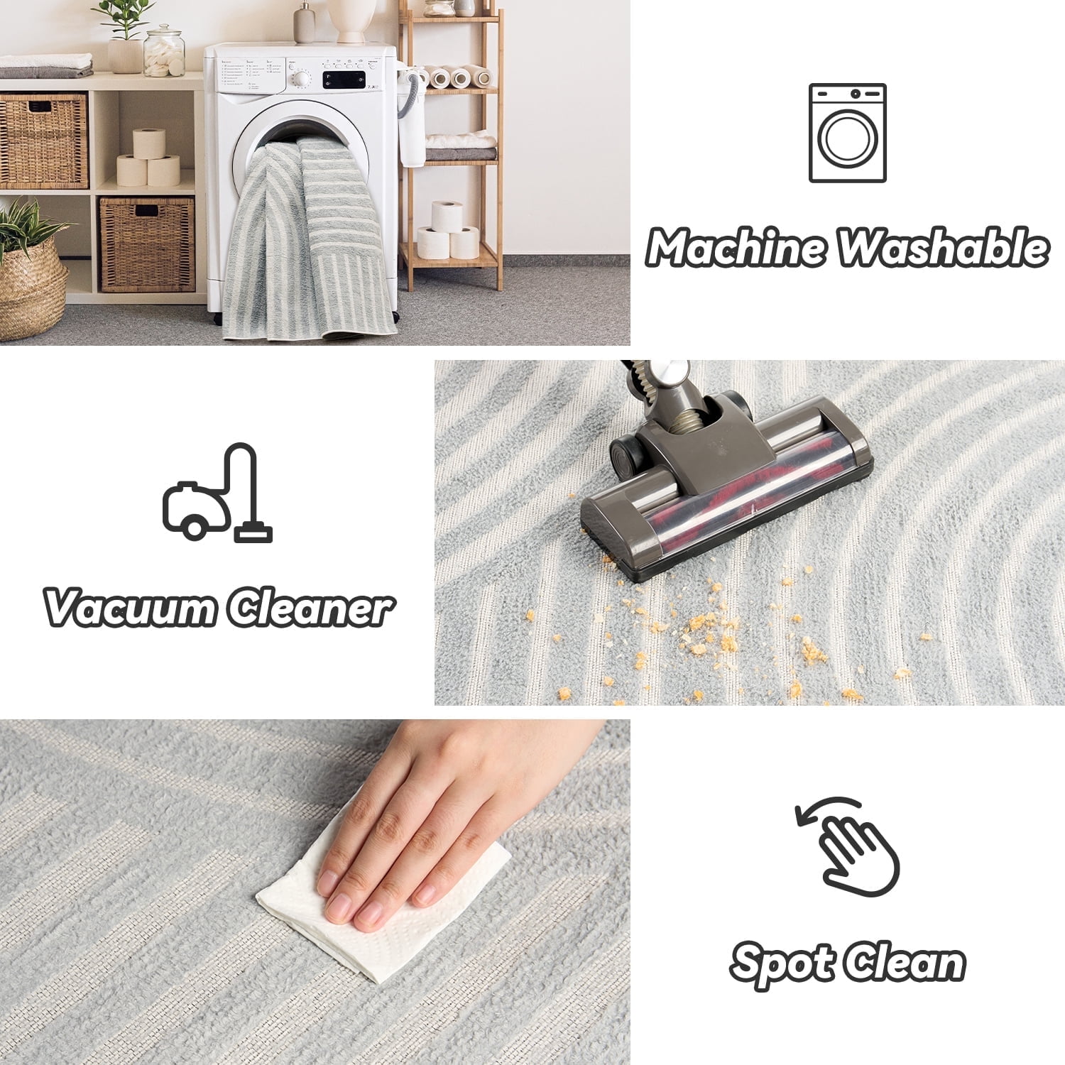 VUNATE 8'x10' Area Rugs for Living Room Jacquard Textured Modern Rugs Soft Geometric Rug for Bedroom Mid Century Washable Rug Non-Slip Bohemian Carpet Perfect for Dining Room Office Gray