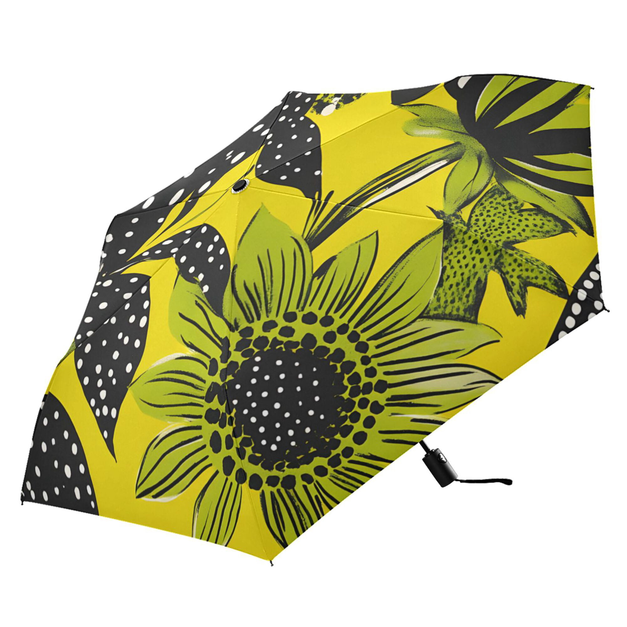 FORMRS Travel Umbrella Folding Auto Open Close Windproof Rain UV Protection, Yellow Flowers