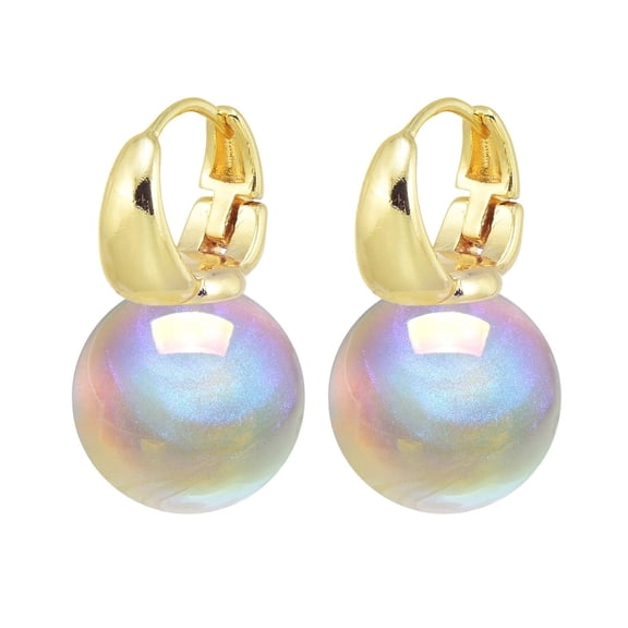 14mm Elegant Opal Big Pearl Drop Earrings Dangle, Dainty Gold 925 Sterling Silver Hoop Cute Dangling for Mom Teen Wedding Jewelry Gift for Women