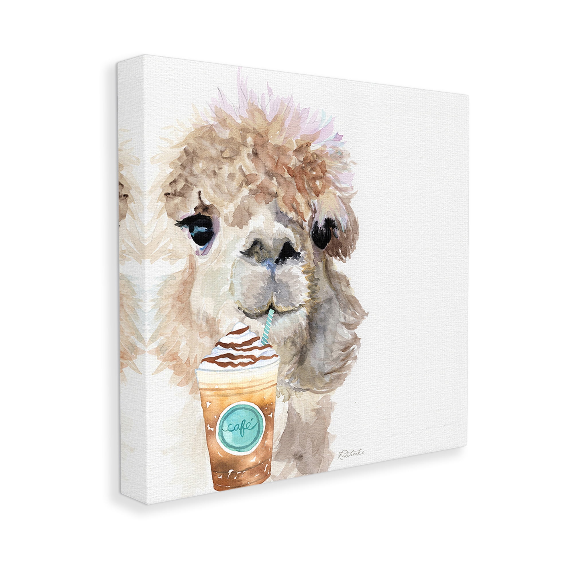 Stupell Industries Alpaca & Coffee Latte Animals & Insects Painting Gallery Wrapped Canvas Art Print Wall Art, 24 x 24