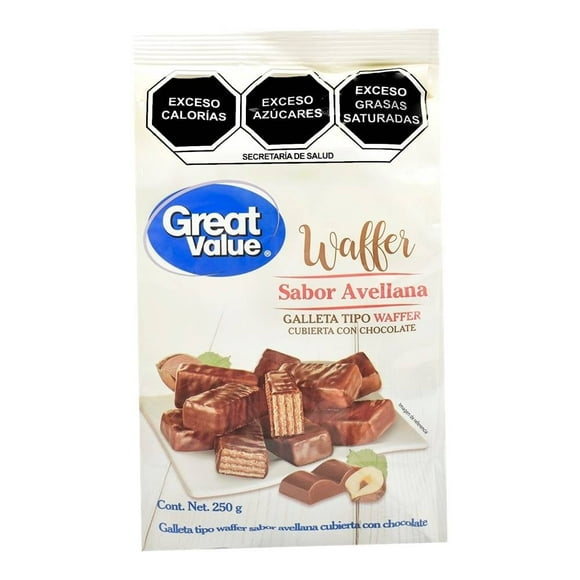Galletas Great Value Tipo Waffer avellana cubierta con chocolate 250 g