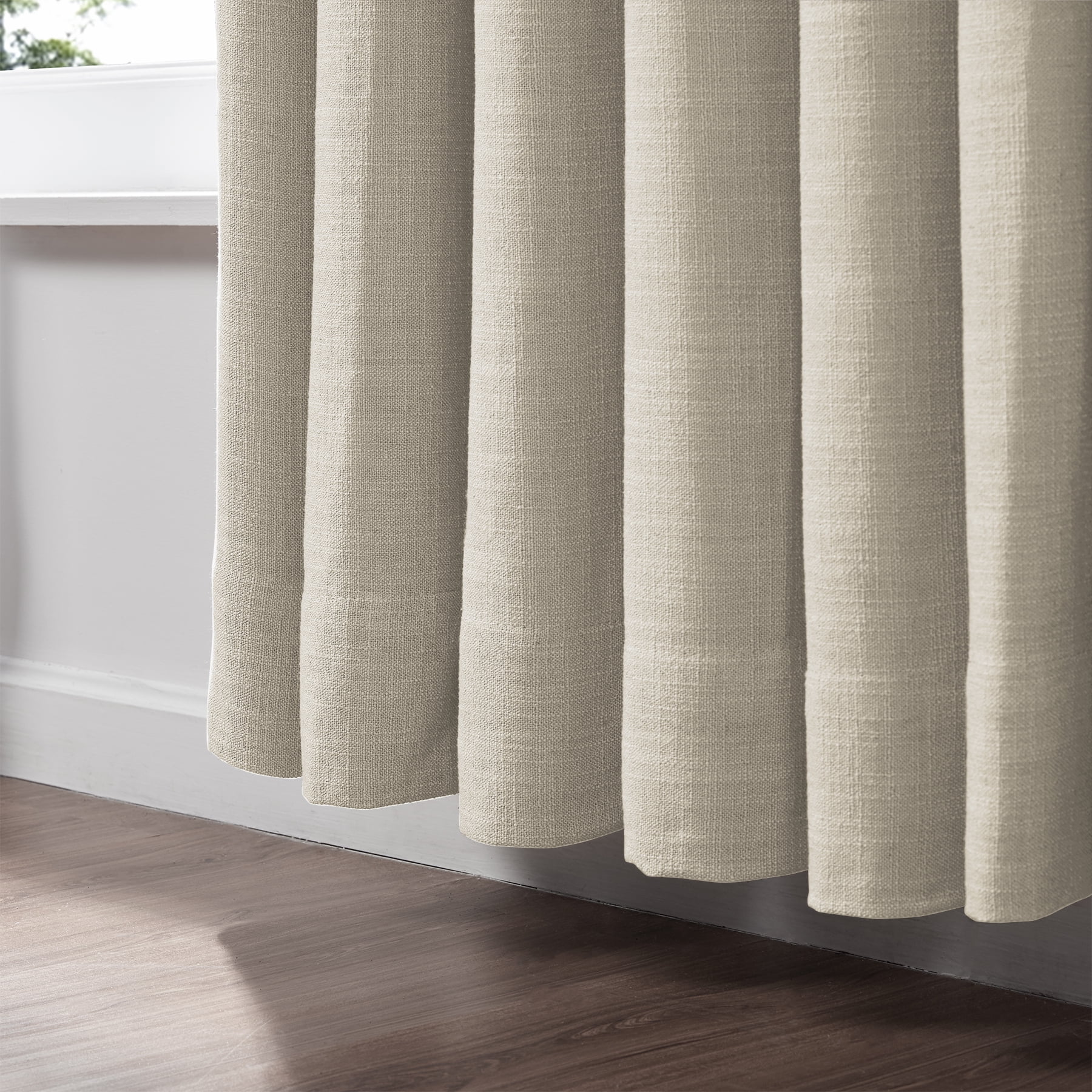 TWOPAGES 52 W X 102 L Inch Curtain Pinch Pleat Hanging Style Drape Blackout Linen Blend Textured Drapery for Kitchen, 1 Panel, Sand Beige