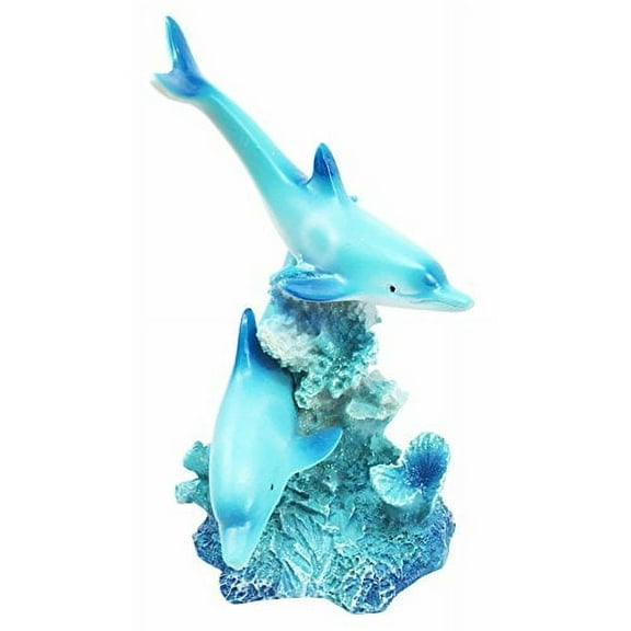 Marine Ocean Two Lover Dolphins Swimming Around Coral Reef Figurine Collectible Dolphin Sculpture