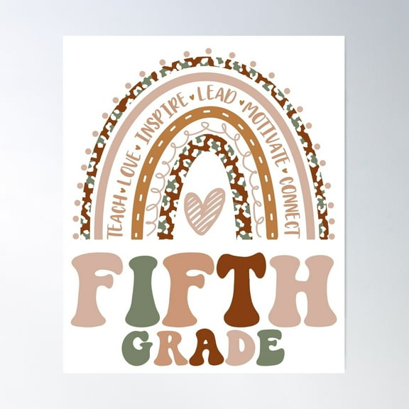 Fifth Grade Rainbow Graphic For Teacher Gift Poster Wall Art, Modern Wall Decor For Living Room Bedroom, 8x12 UNFRAMED