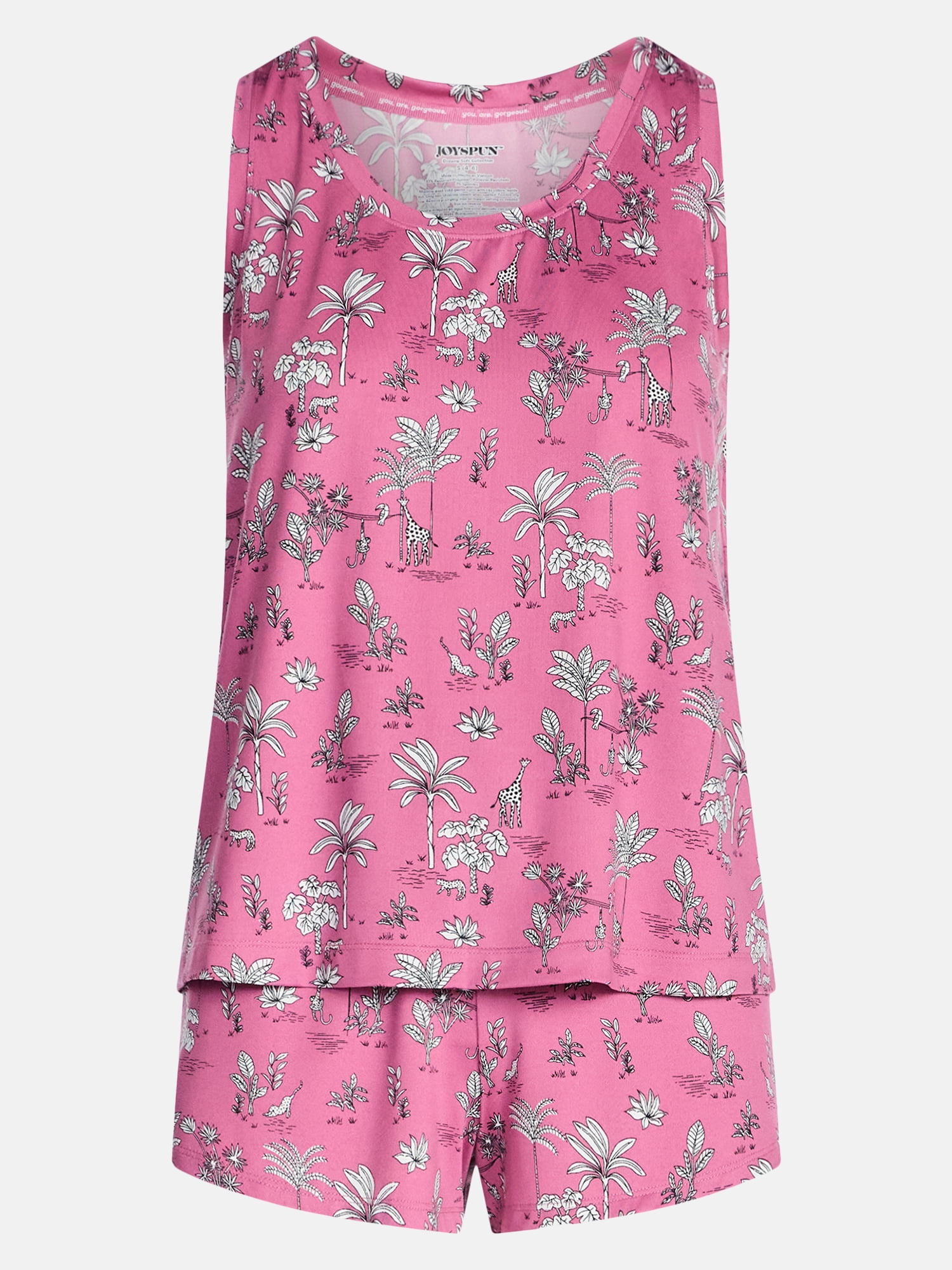 Joyspun Women's Tank Top and Shorts Pajama Set, 2-Piece, Sizes XS-3X