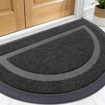 Half Circle Door Mat Indoor Outdoor Entrance Welcome, Waterproof All-Season, All-Weather Doormat, Sturdy Natural Rubber, Low Profile, Easy Clean Patio Porch Entryway Mat, 29.5x17, Black