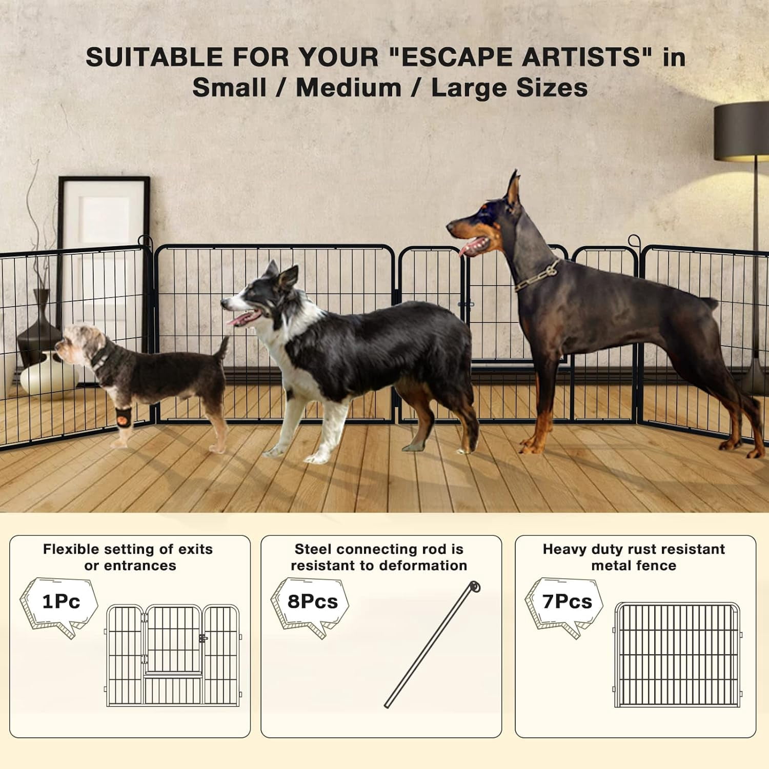 Walaf Bold Dog Playpen for Outdoor, 16 Panels 24''/30''/40'' Height Metal Puppy Dog Fence Indoor Outdoor,Pet Exercise Pen for RV,Camping,Yard