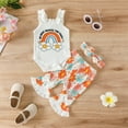 thumbnail image 2 of Youmylove Girls Sleeveless Letter Ribbed Romper Bodysuit Floral Prints Bell Bottoms Pants Outfits Toddler Girl Clothes, 2 of 8