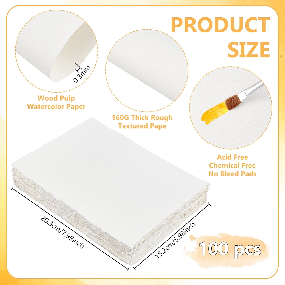 50Pcs Wood Pulp Watercolor Paper Rectangle White 203x152x0.3mm