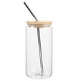 thumbnail image 4 of 1 Set Drinking Glass Cup Beer Can Glass Tumbler Milk Coffee Cup with Bamboo Lid and Stainless Steel Straw, 4 of 6