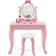 thumbnail image 6 of YOJFOTOOU. Kids Vanity Set with Mirror, 2 in 1 Princess Makeup Dressing Table w/Detachable Top, Toddler Vanity with 360° Rotating Mirror, Drawer & Stool, Pretend Play Vanity Set for Little Girls, Pink, 6 of 6