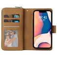 thumbnail image 3 of ELEHOLD Zipper Wallet for iPhone 15 Plus Case,with Card Slots Zipper Pocket Kickstand Function Detachable Wriststrap Premium Leather Protective Shockproof Purse Cover for iPhone 15 Plus,Brown, 3 of 8