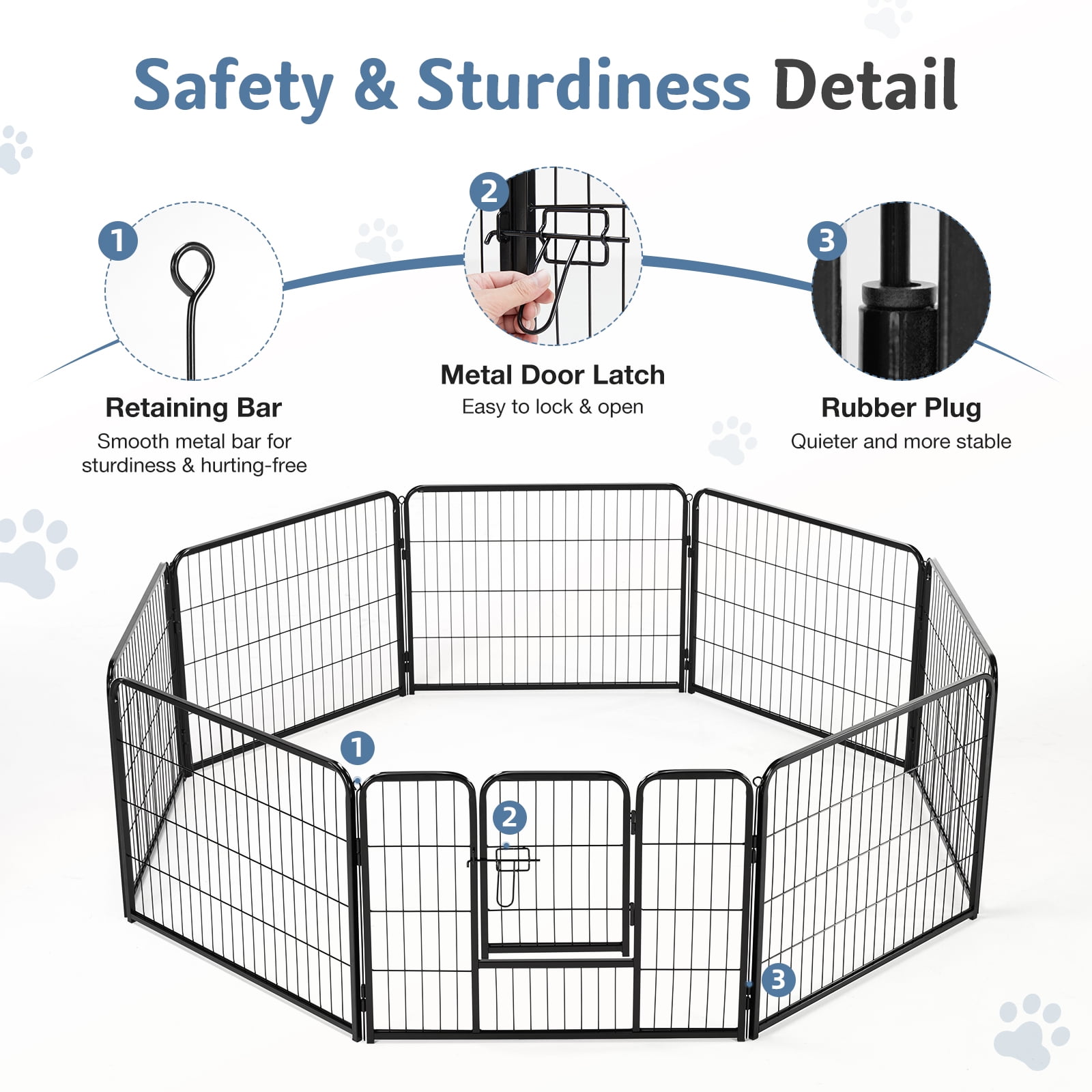 edx Dog Playpen, 8 Panels 24" Foldable Heavy Duty Metal Pet Fence with Doors Indoor Outdoor edx Dog Playpen, 8 Panels 24" Foldable Heavy Duty Metal Pet Fence with Doors Indoor Outdoor - Image 7