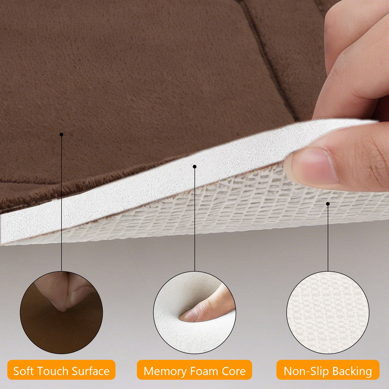 Tripumer Sets 3 Pieces Bathroom Mats Set Non Slip Memory Foam Bath Mats for Bathroom Shower Brown