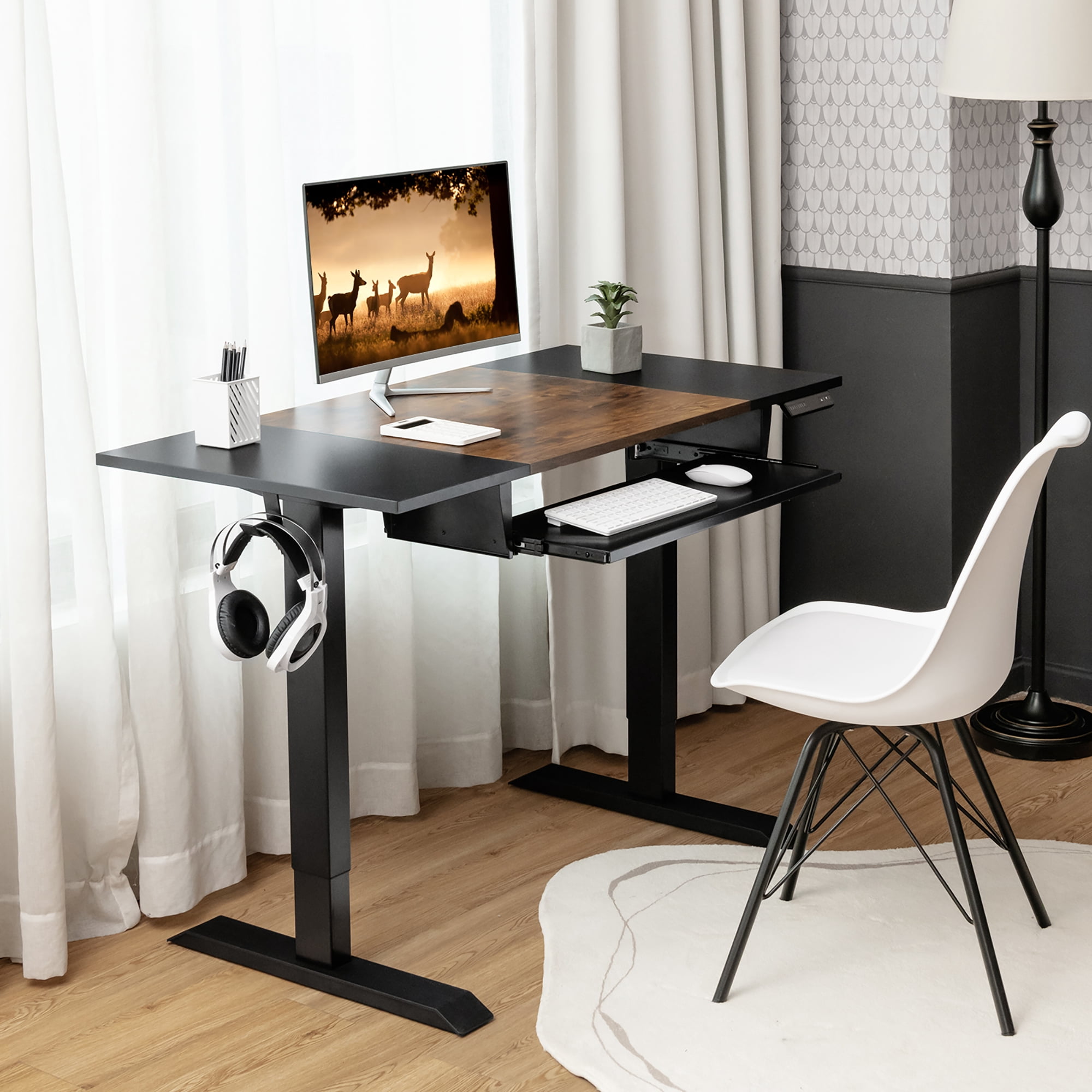 Costway 48'' Electric Sit to Stand Desk Adjustable Workstation w/ Keyboard Tray Brown
