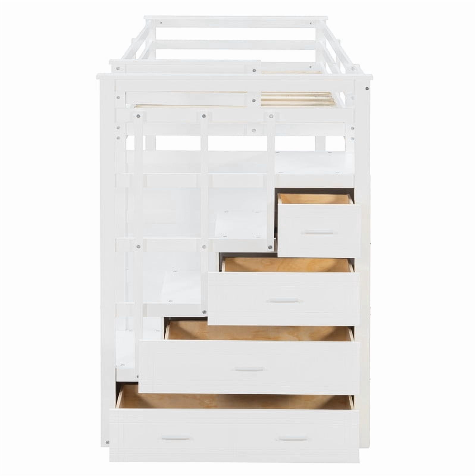 Twin Over Twin Kids/Teens Bunk Bed with Buit-In Staircase, Wooden Storage Bed Frame with 6 Drawers