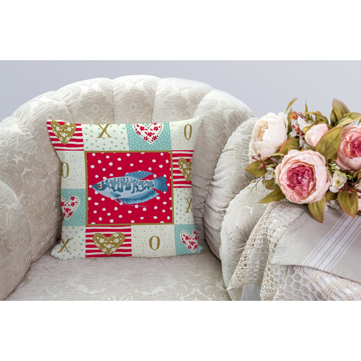 Carolines Treasures CK5490PW1414 Opaline Gourami Love Fabric Decorative Pillow 14Hx14W multicolor