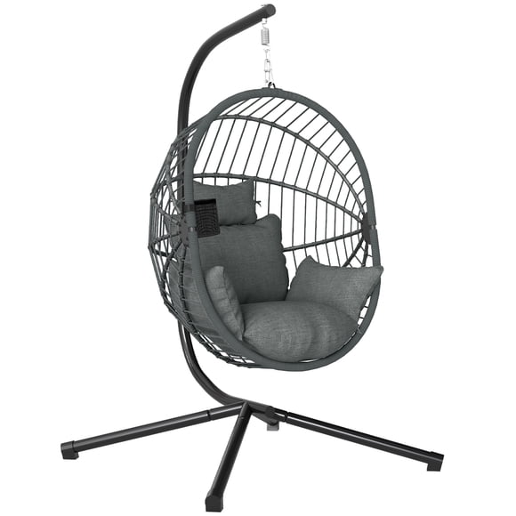 Outsunny Hanging Egg Chair with Thick Padded Cushion, Hammock Chair, Grey