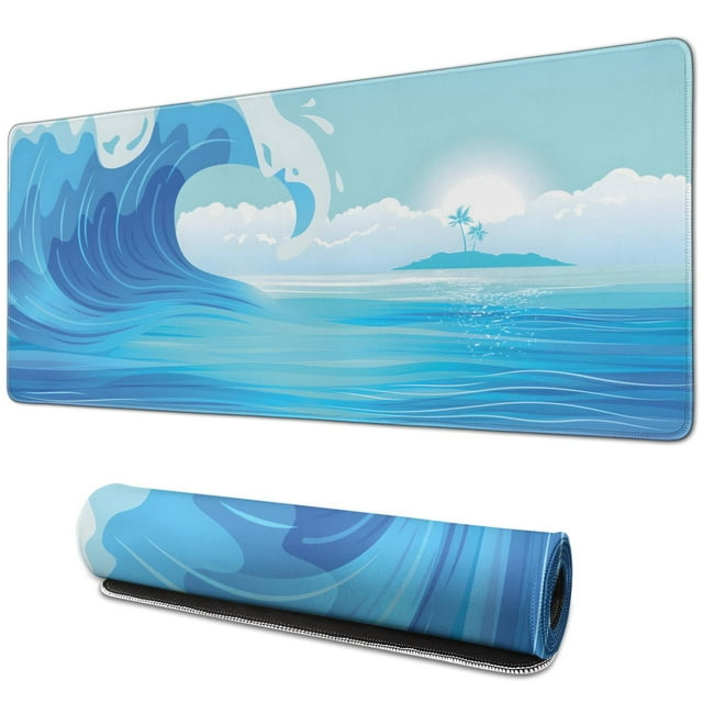 Elevate Your Gaming with this Japanese Blue and White Wave Mouse Pad - XL Size, Non-Slip Rubber Base, Stitched Edges for Durability, 31.5 X 11.8 Inch
