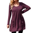 thumbnail image 1 of Women Exquisite Eye-catching Round Collar Button Tape Solid Color Long Sleeve Polyester Top(Wine,L), 1 of 4