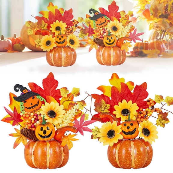 CoreLiving Halloween Pumpkin Table Centerpiece Artificial Fall Flowers Floral Arrangements for Home Decor Festive Indoor Autumn Kitchen Tabletop