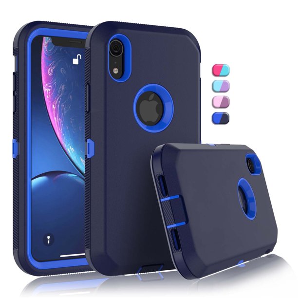 Fundas para iPhone XR, funda resistente para iPhone XR de 6.1 pulgadas, protección integral a prueba de golpes, carcasa de plástico duro resistente y goma amortiguadora, funda 3 en 1.