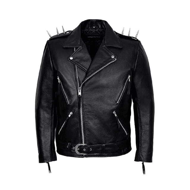 Black Leather Biker Jacket Men With Spikes On Shoulders Black Leather Motorcycle Jacket Mens Black Leather Riding Jacket Double Rider Jacket size XXL