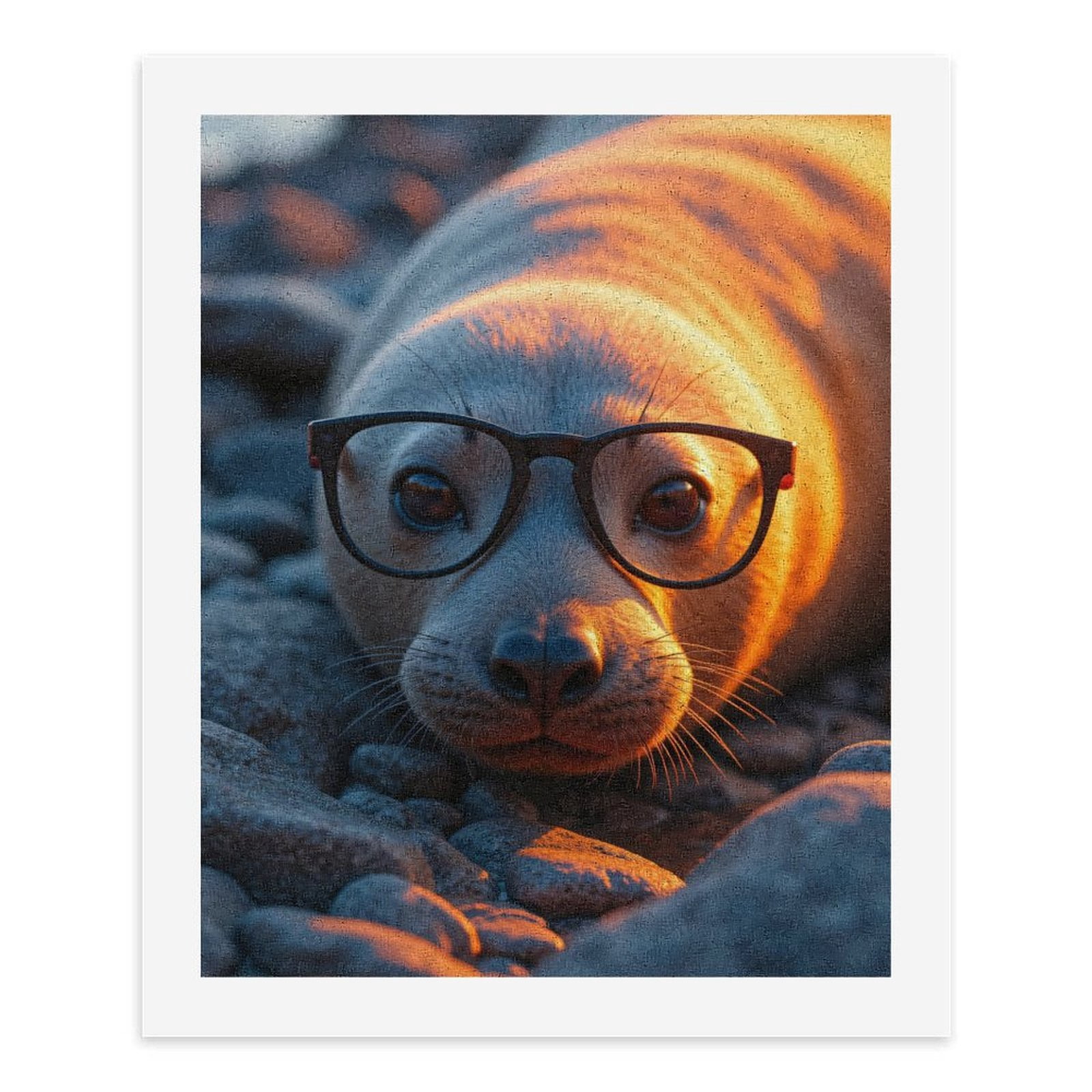 Paint By Numbers Kit for Adults Beginner - Seal Glasses Sunset Rocks Cute DIY Canvas Painting Kits for Adults, Frameless Paint By Number for Adults for Home Wall Decor 16x20 Inch