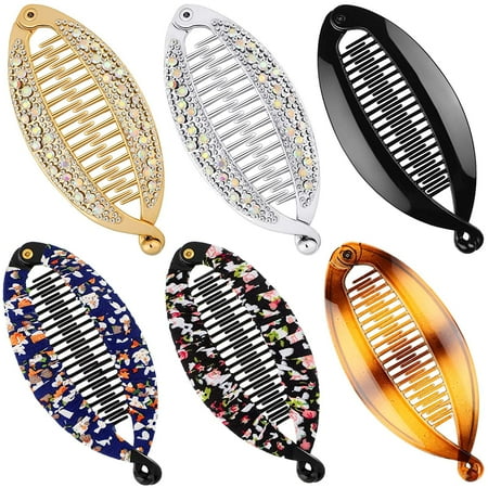6 Pieces Inch French Banana Clip Hair Comb Glitter Rhinestone Crystal Banana Clip Hair Clincher 6 Pieces Inch French Banana Clip Hair Comb Glitter Rhinestone Crystal Banana Clip Hair Clincher