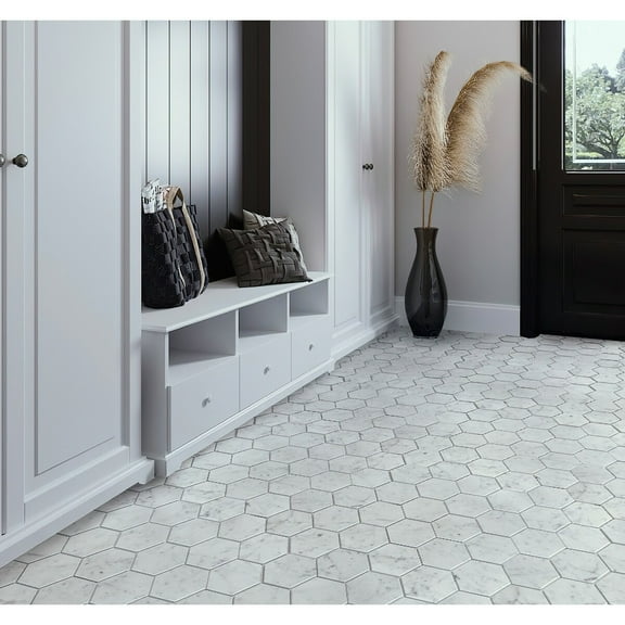 Apollo Tile 5 Pack White 10.6-in x 10.2-in Honed Carrara Hexagon Marble Mosaic Tile(3.75 sq ft/case)