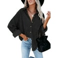 thumbnail image 1 of Womens Corduroy Casual Button Down Shirts Long Sleeve Boyfriend Oversized Collared Shacket Jacket Blouses Tops, 1 of 6