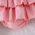 thumbnail image 7 of Kaprioy Baby Girl Outfit Girls Clothes Short Sleeved Fruit Printed Ruffle Sleeve Knitted Romper Bodysuit Short Solid Skirt Pants Suit Bow Headband Stockings Set, 7 of 7