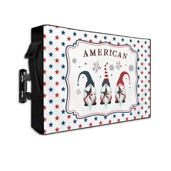 Independence Gnomes Flag Day Outdoor TV Cover 70 to 75 Inch Weatherproof, American Blue Red Star Free 600D Oxford TV Covers with Waterproof Zipper, Outside Flat TV Screen Protector 68"Wx42"Hx4.5"D