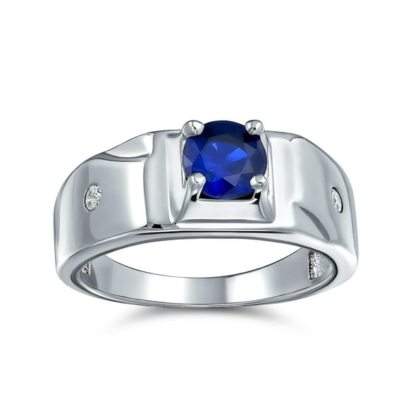 Bling Jewelry Mens Unisex 1CTW Round Blue Sapphire CZ Men's Engagement Ring in Sterling Silver