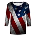 thumbnail image 4 of Lilgiuy 4th of July 3/4 Sleeve Shirt for Women Fashion Independence Day Printing Loose T-shirt Round Neck Casual Top Clearance, 4 of 5