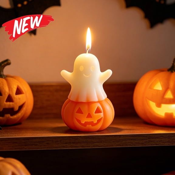 Halloween Decorations Savings, Halloween Scented Candle, Cute Spooky Collectible Ghost Pumpkin Decor with Paraffin Wax Candle, Halloween Decorations Indoor Tabletop Display, Wax Static Display