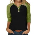 thumbnail image 7 of Xunlbb Women's Blouses Round Neck T-shirts with Button Collar Loose Fit Shirt Half Sleeves Two-tone Top Spring Summer Vacation Fashion Outside Casual Daily Wear Plus Size S-XXL, 7 of 7