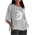 thumbnail image 1 of Nueva camisa de lino con cuello redondo informal de manga tres cuartos con estampado de Halloween Camiseta/camisa de manga corta con cuello redondo Pompotops hfajkhk141261, 1 of 5