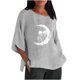 thumbnail image 1 of Nueva camisa de lino con cuello redondo informal de manga tres cuartos con estampado de Halloween Camiseta/camisa de manga corta con cuello redondo Pompotops hfajkhk141259, 1 of 5