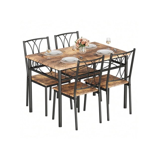 Eastvita 5-Piece Dining Table Set for 4 Modern/Small-Space Solution for Dining Room/Kitchen with Metal Frame Rectangular Table
