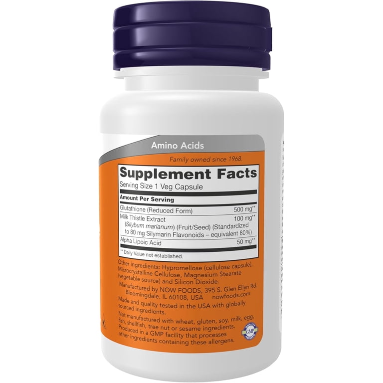 NOW Glutathione Supplement, 500 mg, 30 Veg Capsules, Detoxification, Immune Support