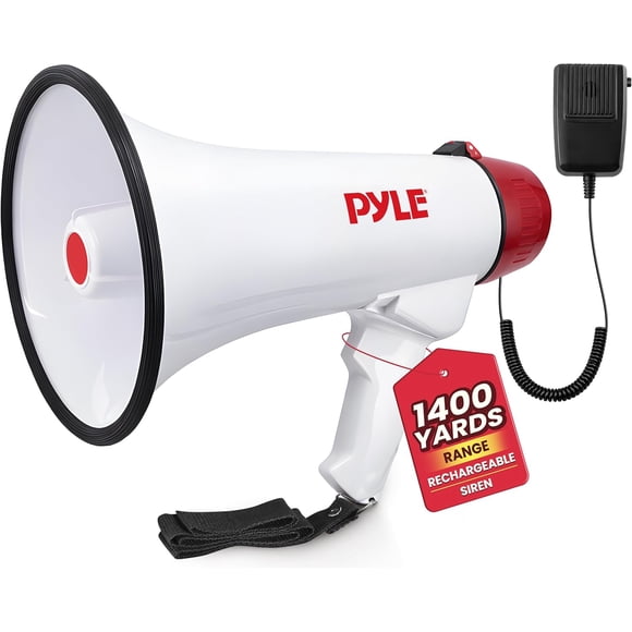 Megáfono con Altavoz y Sirena Integrada Pyle, Batería Recargable, Jack Auxiliar, 40W, Alcance de 914 Metros, Función de Grabación, Ideal para Fútbol, Béisbol, Baloncesto, Animadoras, Entrenadores