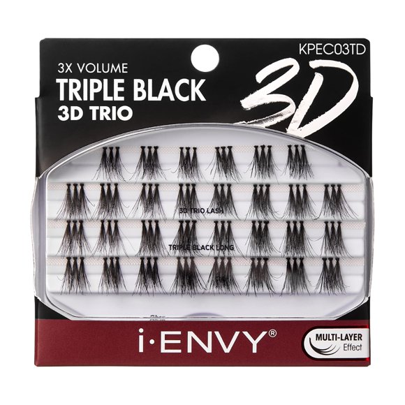 iENVY Pestañas postizas Triple Negro 3D Individual Trio Pestañas 3X Volumen Reutilizable Pestañas (Largas)