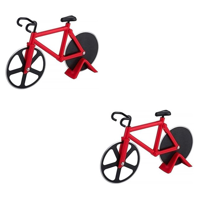 Billuyoard Cuchillos para cortar Pizza en bicicleta, cuchillo para cortar Pizza con forma de bicicleta de ruedas antiadherente con soporte, herramienta rojo 2piezas Billuyoard CBP133563