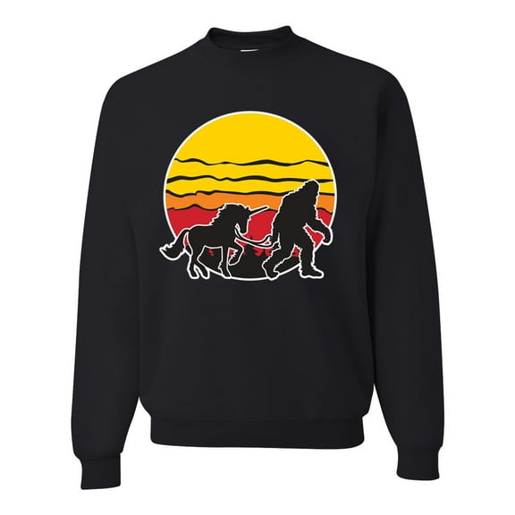 Wild Bobby Sunset Silhoutte Unicorn and Sasquatch Unisex Crewneck Sweatshirt