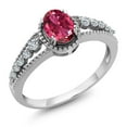 thumbnail image 3 of Gem Stone King 925 Sterling Silver Pink Tourmaline and White Topaz Engagement Ring for Women (0.91 Cttw, Oval 7X5MM, Gemstone Birthstone, Available in Size 5, 6, 7, 8, 9), 3 of 5